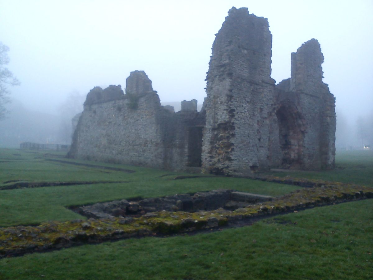 Priory Ruins in Dudley on a cold and foggy morning