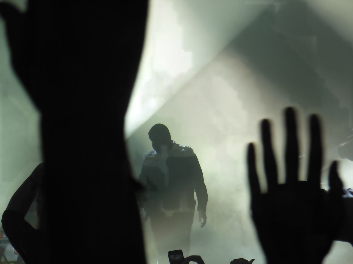 The silhouette of Ray Dalton during the song Can't Hold Us. The photo is taken at a concert of Macklemore & Ryan Lewis in the 02 Academy Brixton.