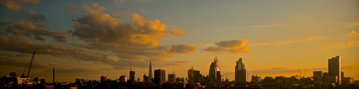 Sun setting over London from shot from an East London rooftop